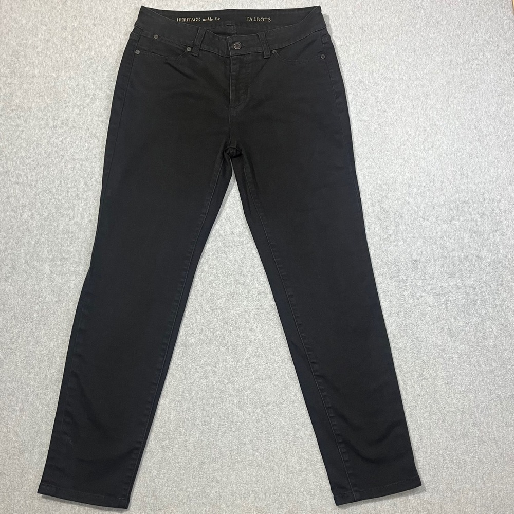 Talbots Heritage Ankle Pants Women's Sz 8P Black Slim Straight Mid Rise EUC